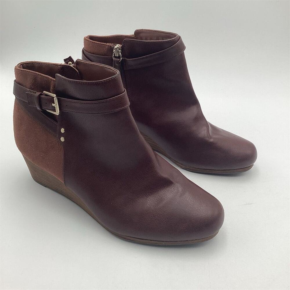 Dr. Scholl's Women's Brown Double Ankle Booties Size 9.5W Zip Wedge - Picture 1 of 11